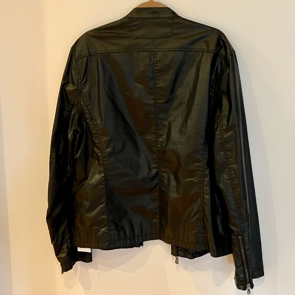 John Varvatos Vegan Leather-Looking Black Waxed Linen Jacket Raincoat L - Picture 2 of 8